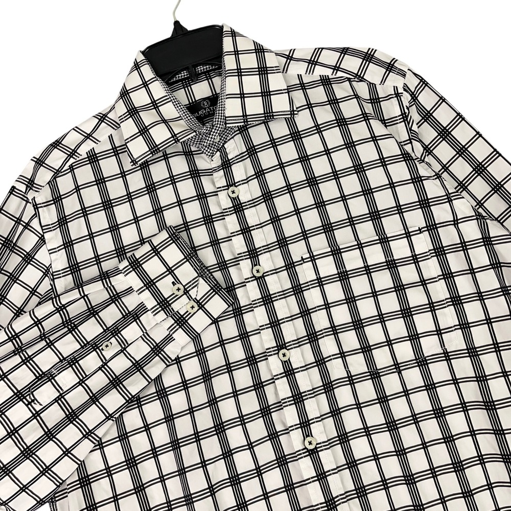 Bugatchi Uomo Dress Shirt‎ Mens M Windowpane Plaid Long Sleeve Business Formal